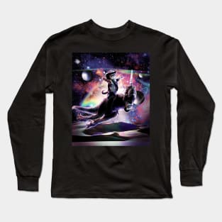 Galaxy Cat On Dinosaur Unicorn In Space Long Sleeve T-Shirt